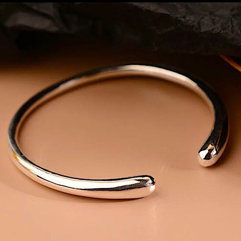 Sterling Silver Irregular Bangle Bracelet, Geometric, Cuff, Minimalist